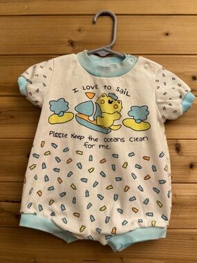 Vintage 6-9M Sailing Novelty Romper Fish Ocean Environment Conservation Protect